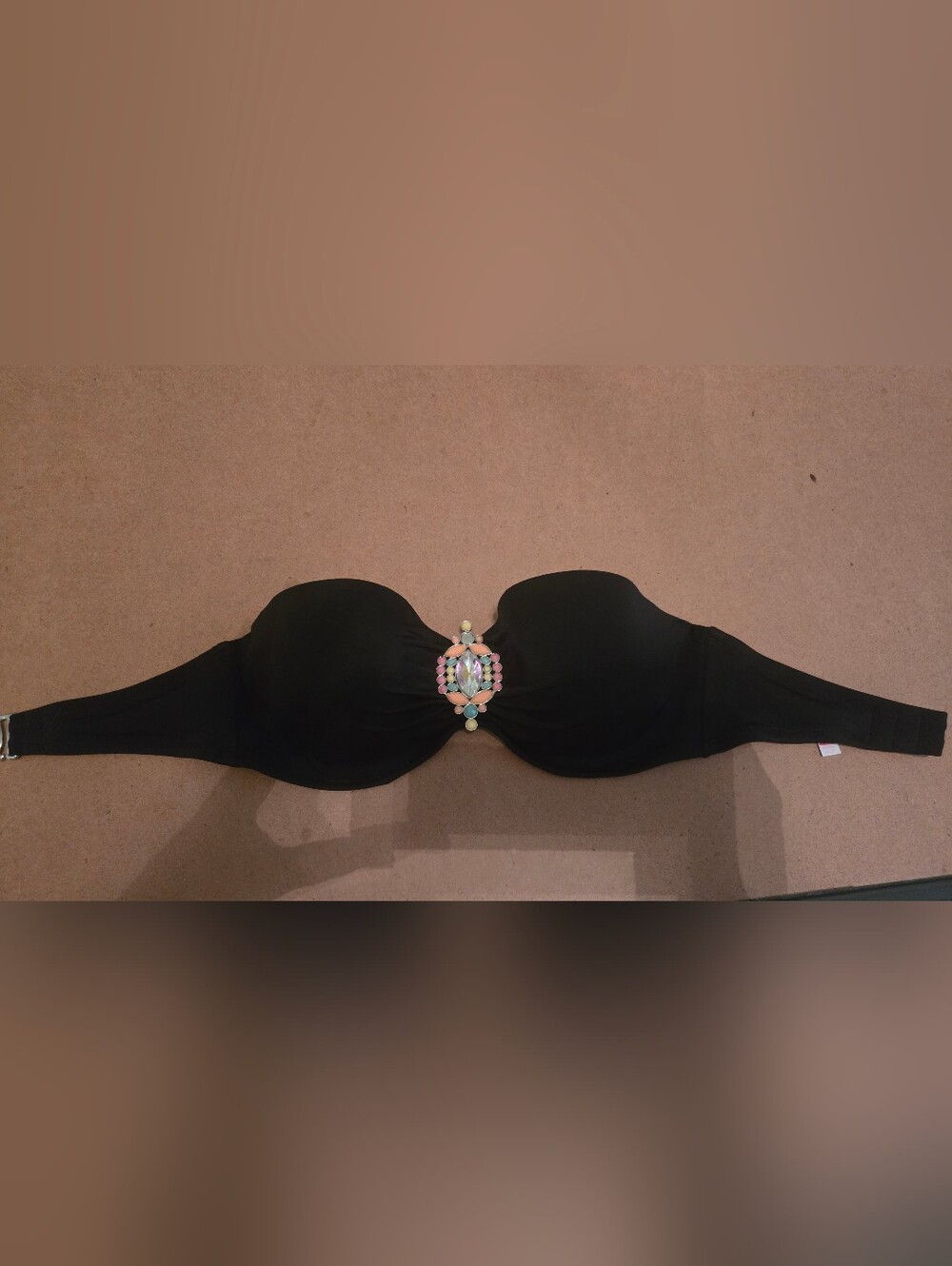 Victoria's Secret Black Swim Top with Decorative Multicolor Brooch